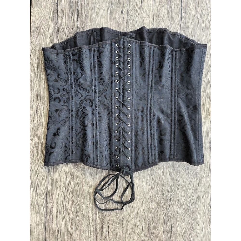 Charmian Black Brocade Underbust Corset 7XL Plus Size Goth Victorian Romantic - Picture 3 of 10